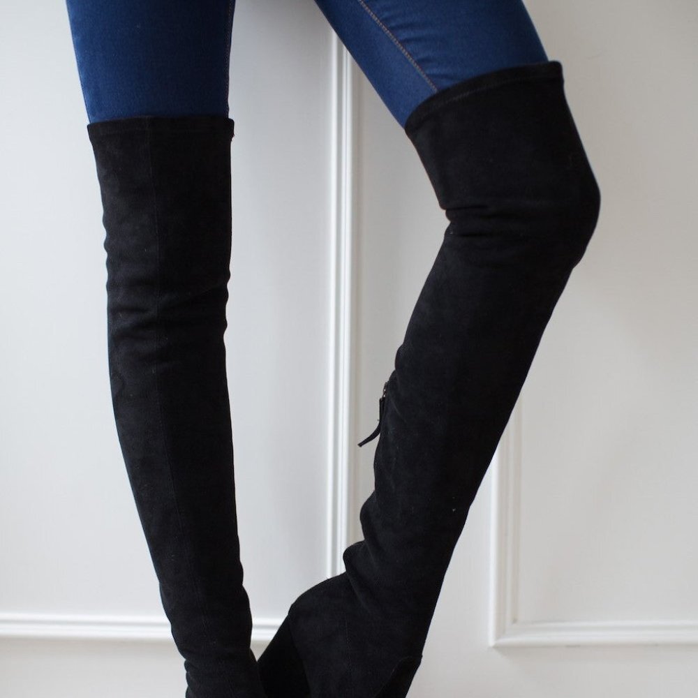 ELLIS' BLACK CLASSIC OVER THE KNEE SUEDE LEATHER BOOTS - Picture 5 of 7